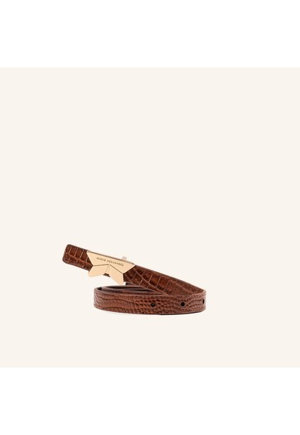 Cinturón Mariposa Doble Faz Croco Miel Negro Metal
