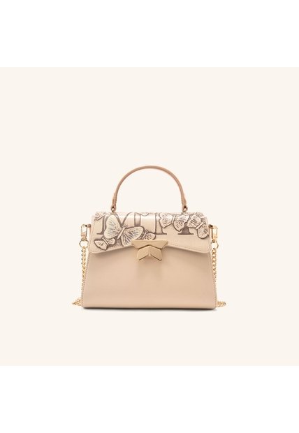 Bolso De Mano Alma Con Cadena Latte Mariposas