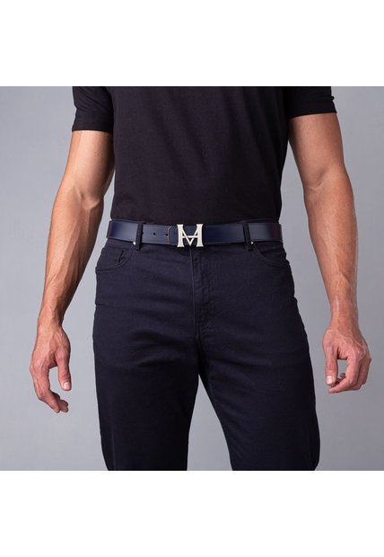 Cinturón Casual Monograma Doble Faz Indigo Caoba