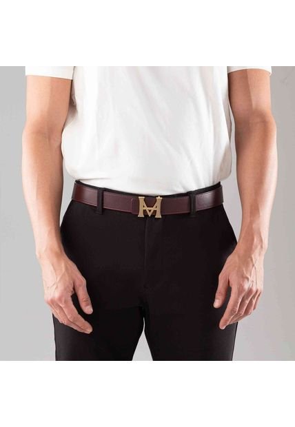 Cinturón Casual Monograma Doble Faz Vino Negro Cinturón Casual Monograma Doble Faz Vino Negro Talla S