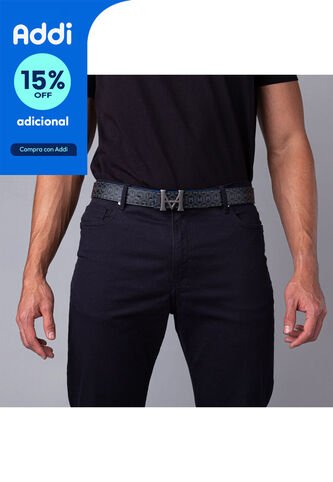 Cinturón Casual Monograma Palenque Doble Faz Noche Azul Cinturón Casual Monograma Palenque Doble Faz Noche Azul Talla XL Mario Hernández