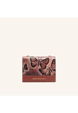 Billetera Lola Con Cadena Mediana Cocoa Mariposas Mario Hernández