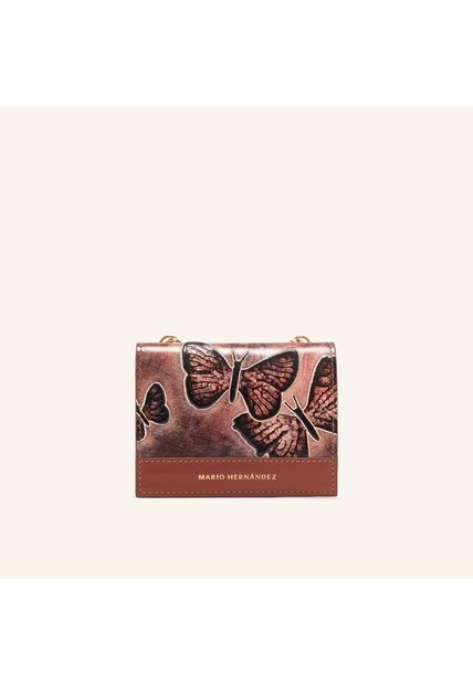 Billetera Lola Con Cadena Mediana Cocoa Mariposas