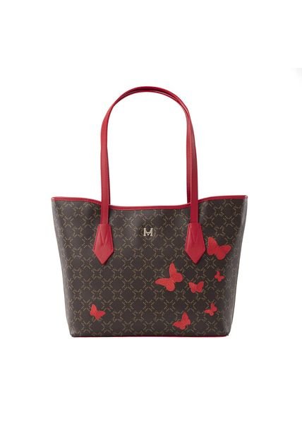 Tote Alas Mediano Café Rojo Primario Mariposas Tote Alas Mediano Café Rojo Primario Mariposas
