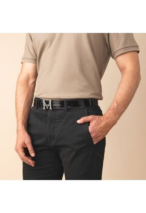 Cinturón Casual Monograma Doble Faz Negro Brillante Café Cinturón Casual Monograma Doble Faz Negro Brillante Café Talla XL