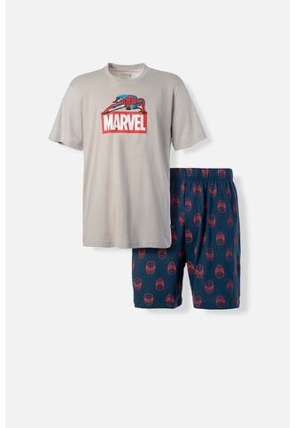 Pijama De Spiderman De Pantalón Corto Gris Y Azul Para Hombre XL Marvel