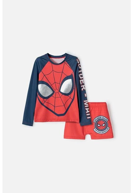 Conjunto De Baño De Spider-man Manga Larga Rojo Y Azul Para Niño 4