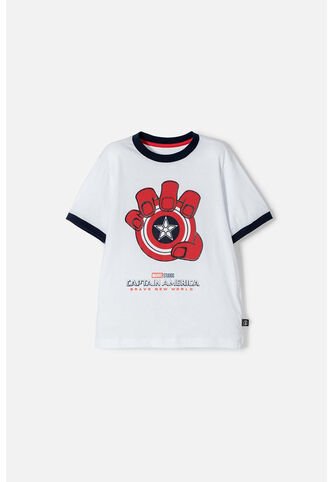 Camiseta Del Capitán América Blanca, Azul Oscura Y Roja De Manga Corta Para Niño 8 Marvel