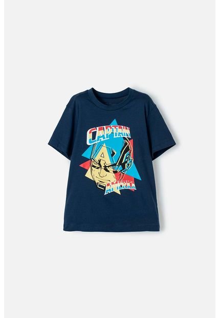 Camiseta De Capitán América Manga Corta Azul Para Niño 6