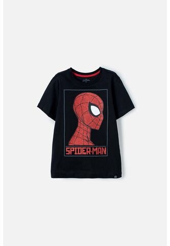Camiseta De Spider-man Negra Estampada En Frente Para Niño 4 Marvel