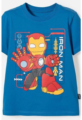 Camiseta De Ironman Manga Corta Azul Para Niño 2T A 5T 5T