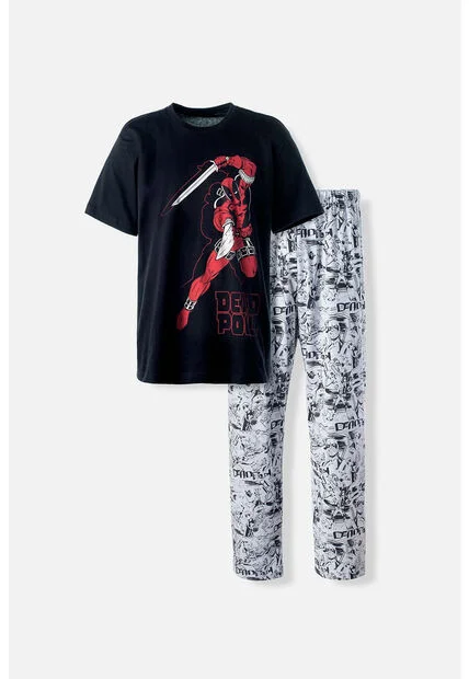 Pijama De Deadpool De Pantalón Largo Negro Y Blanco Para Hombre XS