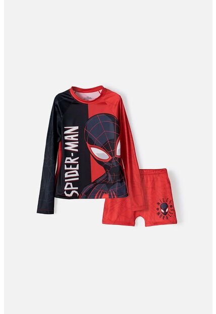 Conjunto De Baño Spider-man Rojo Y Negro Manga Larga Para Niño 12