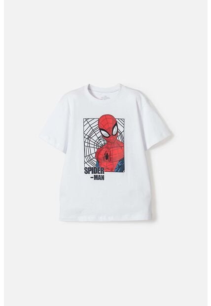 Camiseta De Spiderman Manga Corta Blanco Para Niño 8