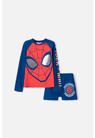Conjunto De Baño De Spider-man Manga Larga Rojo Y Azul Para Niño 14 Marvel