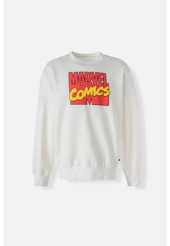Buzo De Marvel Cuello Redondo Marfil Para Hombre XS Marvel