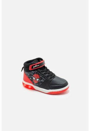Tenis Con Luces De Spider-man Negros Con Rojo Para Niño 31
