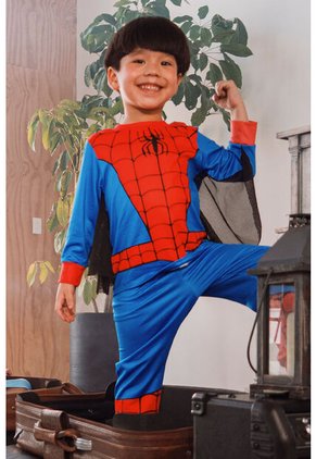 Pijama De Spider- Man Azul, Roja Y Negra De Manga Larga Para Niño 2T A 5T 5T