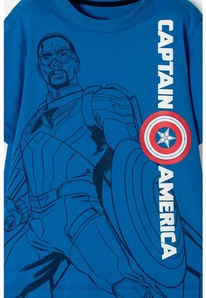 Camiseta Del Capitán América Azul Manga Corta Para Niño 6