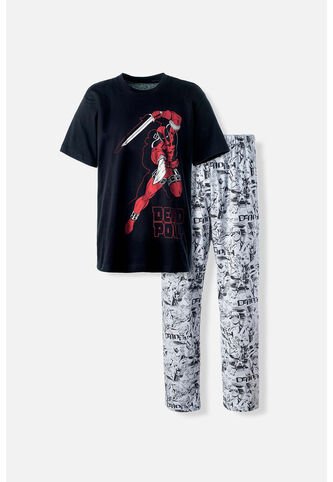 Pijama De Deadpool De Pantalón Largo Negro Y Blanco Para Hombre L Marvel