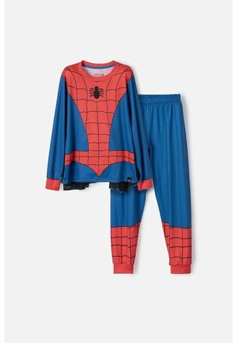 Pijama De Spider-man Azul, Roja Y Negra Manga Larga Para Niño 10 Marvel