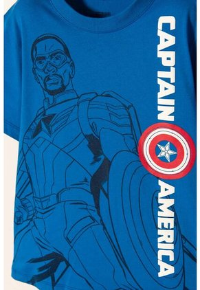 Camiseta Del Capitán América Azul Manga Corta Para Niño 14