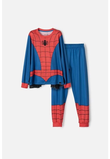 Pijama De Spider-man Azul, Roja Y Negra Manga Larga Para Niño 12