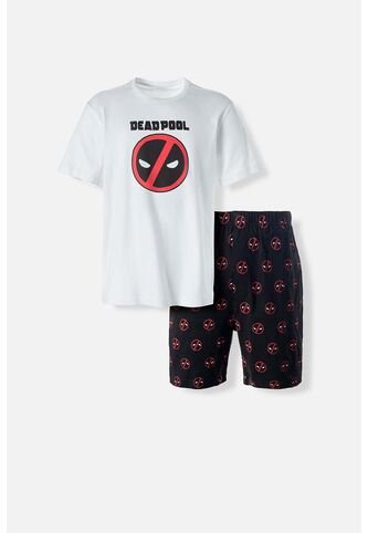 Pijama De Deadpool Pantalón Corto Blanco Y Negro Para Hombre L Marvel