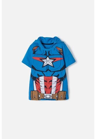 Camiseta Del Capitán America Con Capucha Azul Para Niño 12 Marvel
