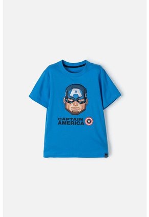 Camiseta Del Capitan America Manga Corta Azul Para Niño 14