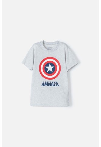 Camiseta De Capitan America Manga Corta Gris Para Niño 10 Marvel