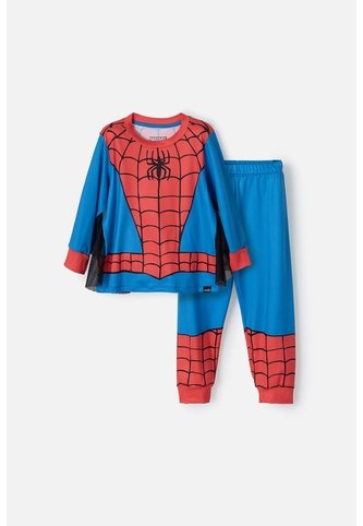 Pijama De Spider- Man Azul, Roja Y Negra De Manga Larga Para Niño 2T A 5T 4T Marvel