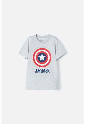 Camiseta De Capitan America Manga Corta Gris Para Niño 6