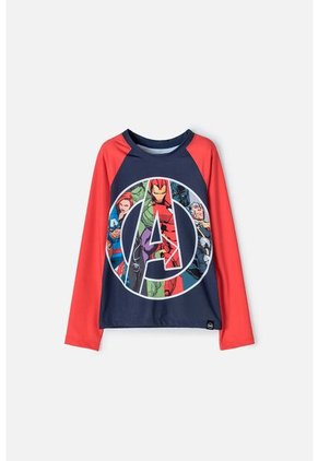 Camiseta De Baño Marvel Manga Larga Rojo Y Azul Para Niño 6