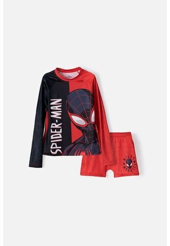 Conjunto De Baño Spider-man Rojo Y Negro Manga Larga Para Niño 10 Marvel