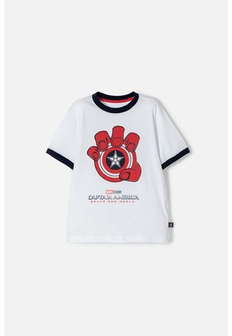 Camiseta Del Capitán América Blanca, Azul Oscura Y Roja De Manga Corta Para Niño 14 Marvel