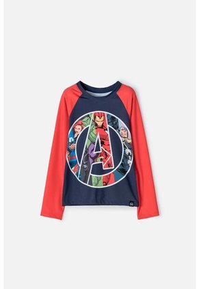 Camiseta De Baño Marvel Manga Larga Rojo Y Azul Para Niño 6