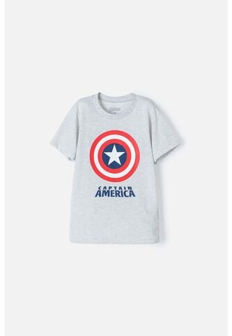Camiseta De Capitan America Manga Corta Gris Para Niño 10 Marvel