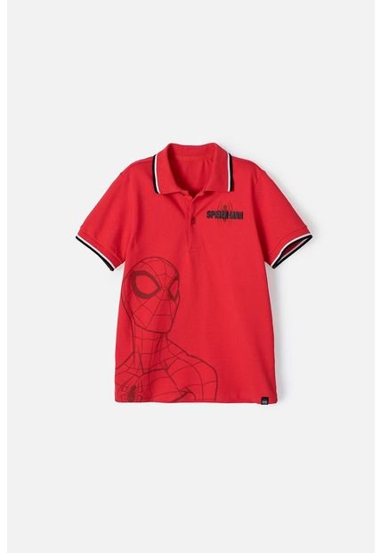 Camiseta Tipo Polo De Spider-man Manga Corta Roja Para Niño 8