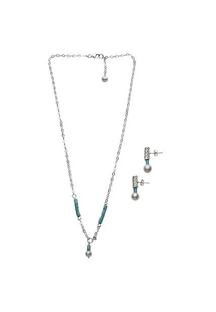 Set Collar y Aretes Mary Azul Turquesa CS
