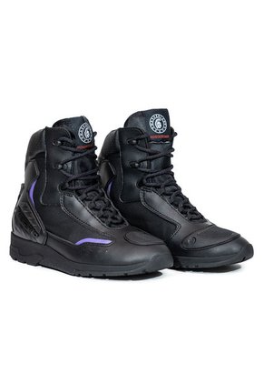 Bota Biker Para Mujer, Motera Negro Morado Masherland Mb2