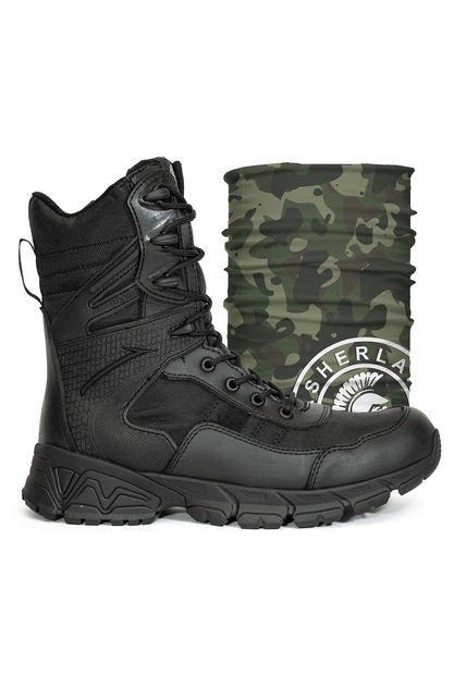 Bota Militar Negro Masherland Spartan + Cuello Protector