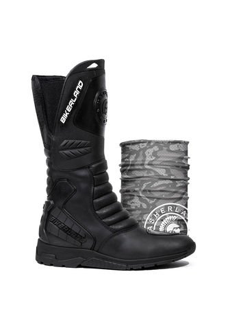 Bota Para Moto Negro - Blanco Masherland Mb1 Bikerland + Cuello Protector Masherland