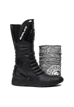 Bota Para Moto Negro - Blanco Masherland Mb1 Bikerland + Cuello Protector