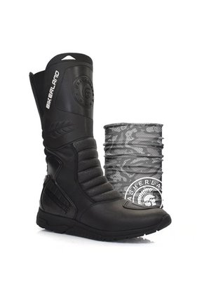 Bota Para Moto Negro - Blanco Masherland Mb1 Bikerland + Cuello Protector