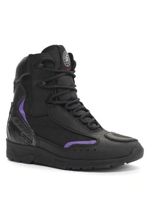 Bota Biker Para Mujer, Motera Negro Morado Masherland Mb2