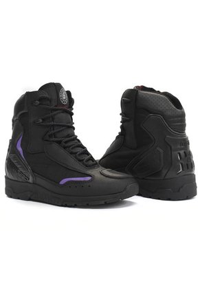 Bota Biker Para Mujer, Motera Negro Morado Masherland Mb2
