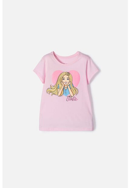 Camiseta De Barbie Manga Corta Rosada Para Niña 12