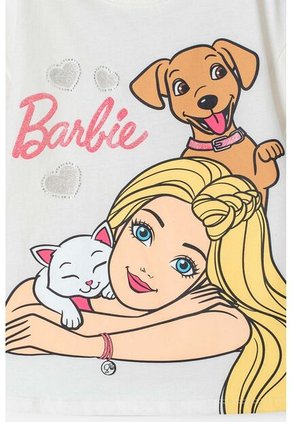 Camiseta De Barbie Manga Corta Marfil Para Niña 12