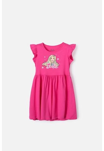 Vestido De Barbie Manga Corta Fucsia Para Niña 4 MATTEL